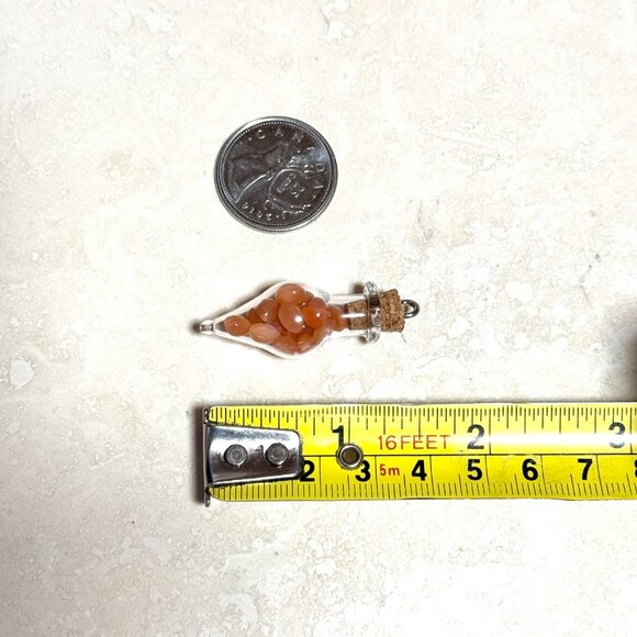 2/$20, Small Glass Bottle Pendant w/ Tiny Genuine Peachy Moonstone Cabochons - Picture 6 of 7